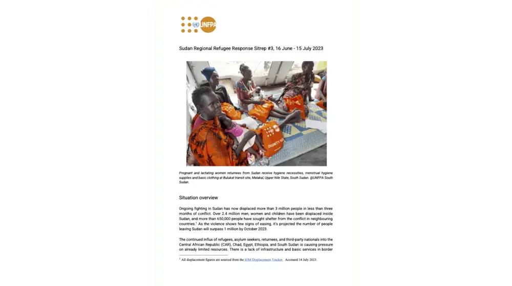 UNFPA Sudan Regional Refugee Response Situation Report #3