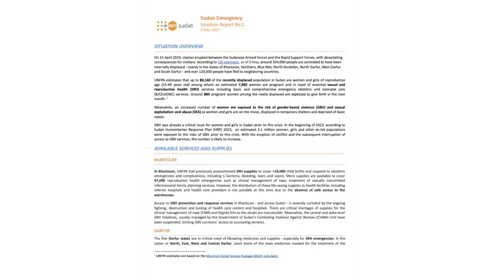 UNFPA Sudan Emergency Situation Report #1