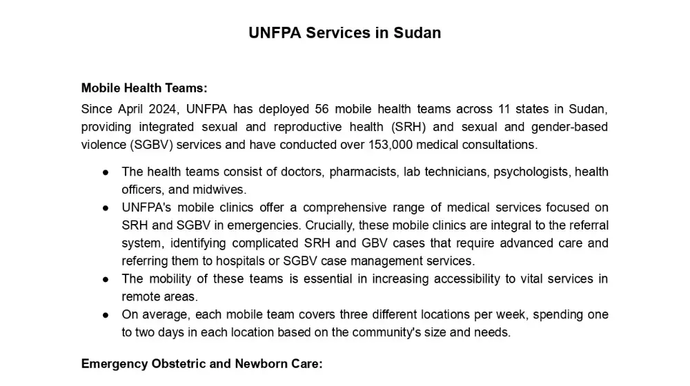 UNFPA Services in Sudan