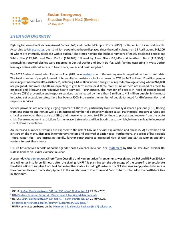 UNFPA Sudan Emergency Situation Report #2