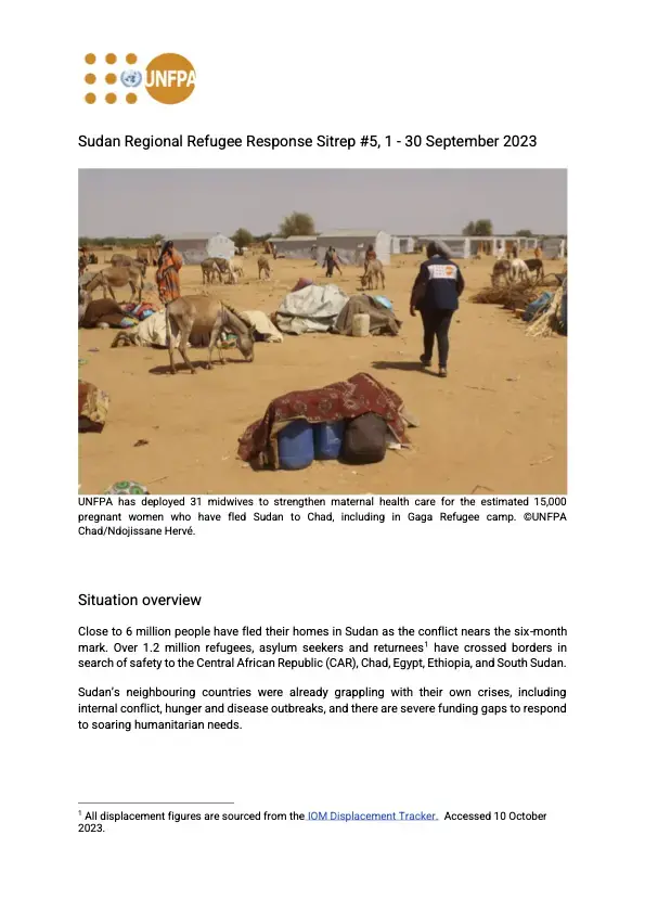 UNFPA Sudan Regional Refugee Response Situation Report #5