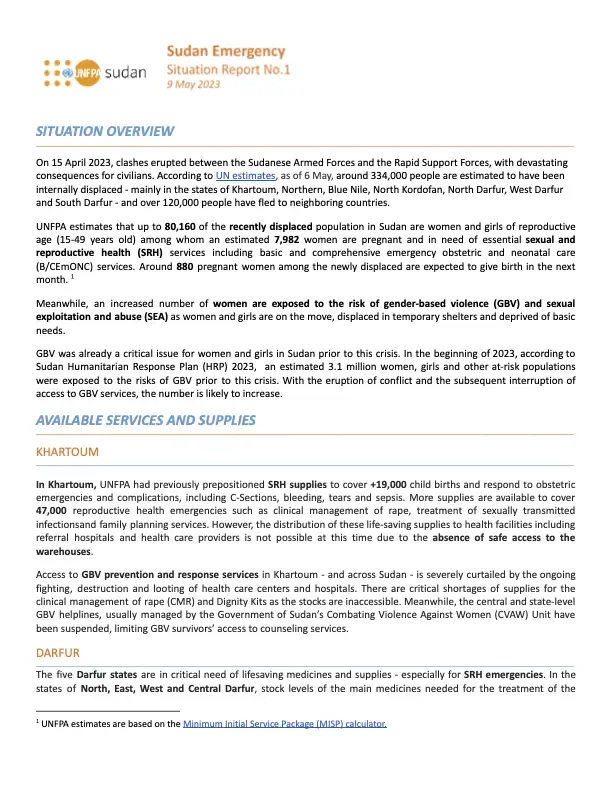 UNFPA Sudan Emergency Situation Report #1